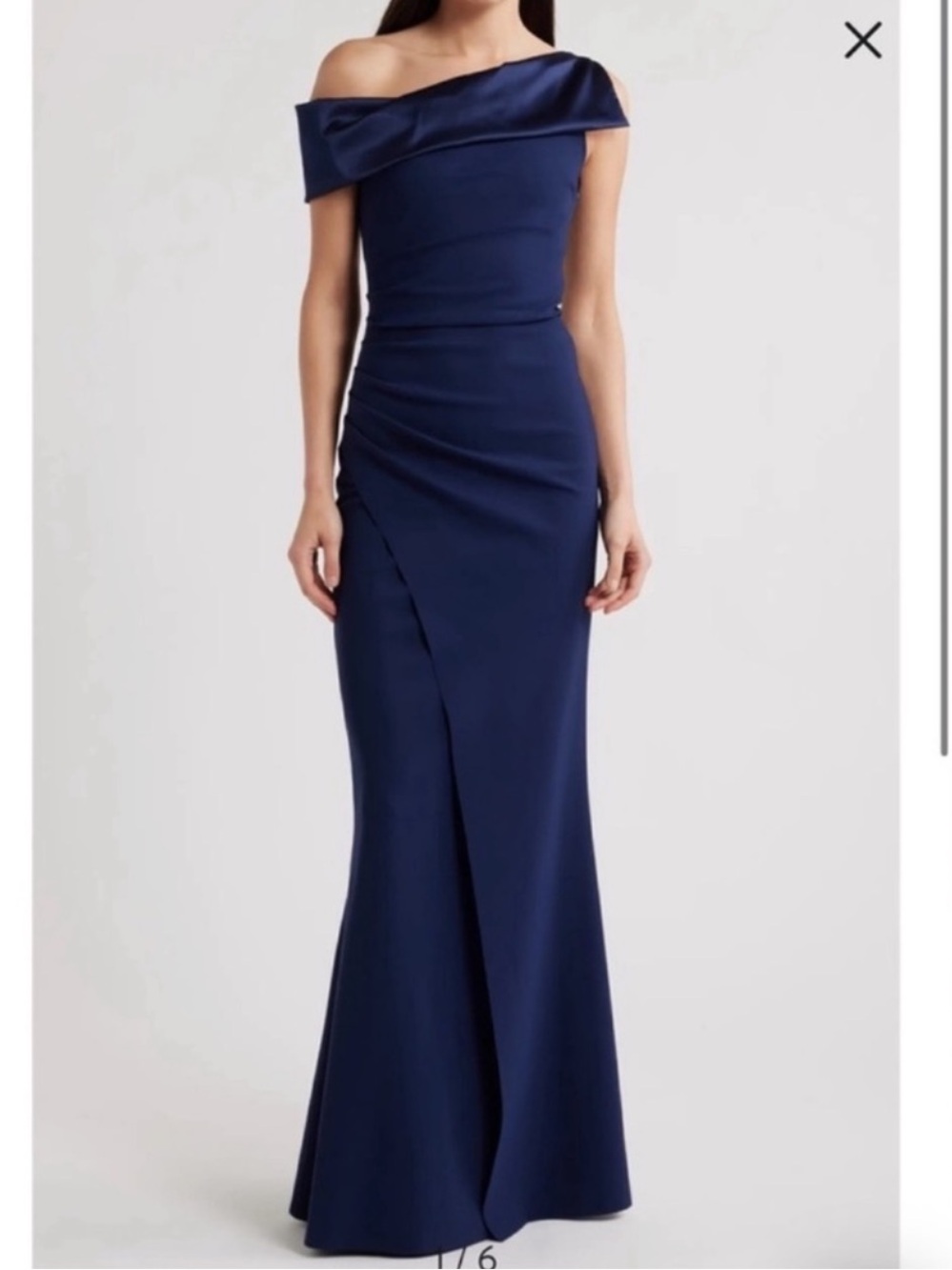 Chiara Boni Koppany Ruched Off the Shoulder Mermaid Gown in Blue Notte Size 4
